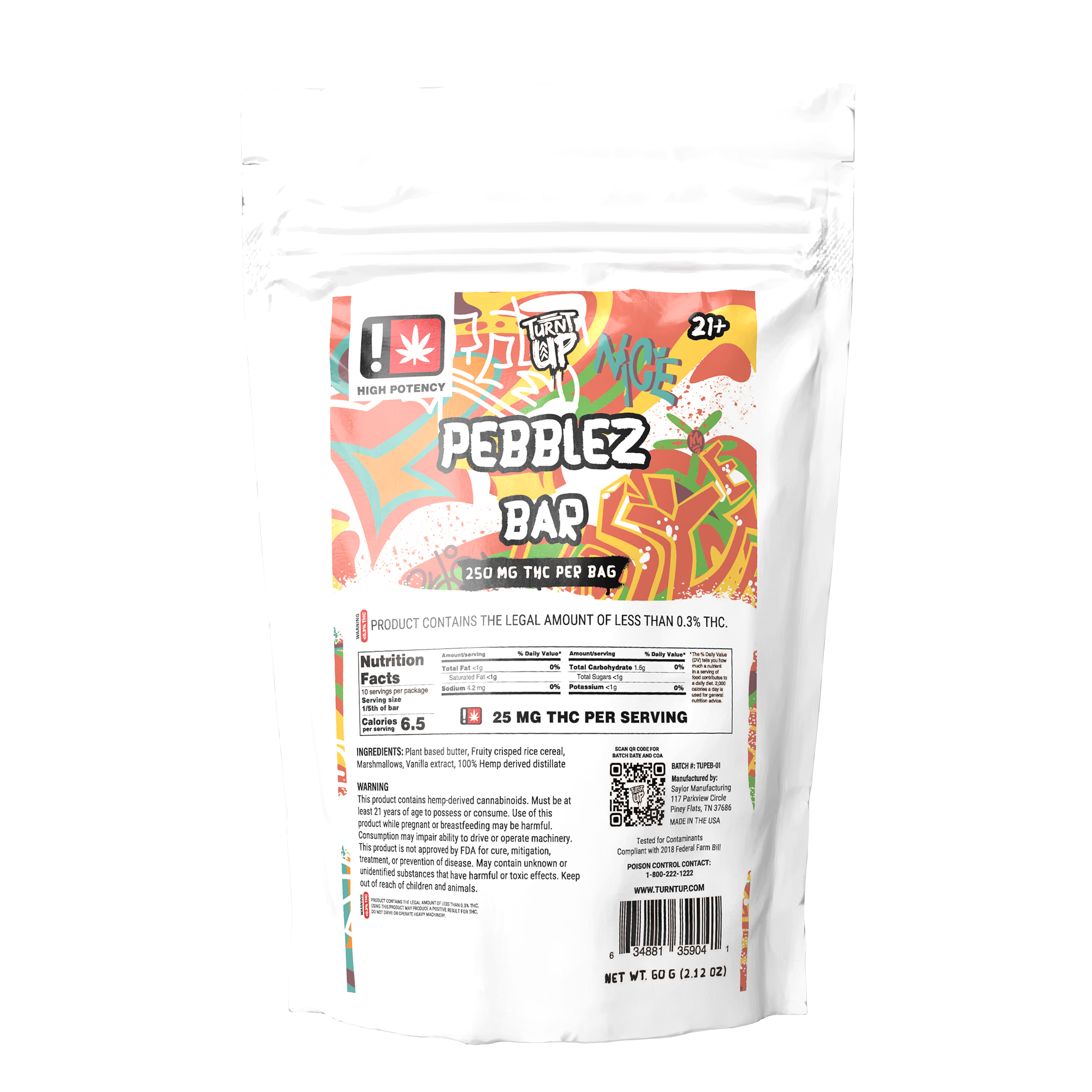 Turnt Up Treat Pebblez Bar 250mg THC Edible – Hemp Candy | Turnt Up