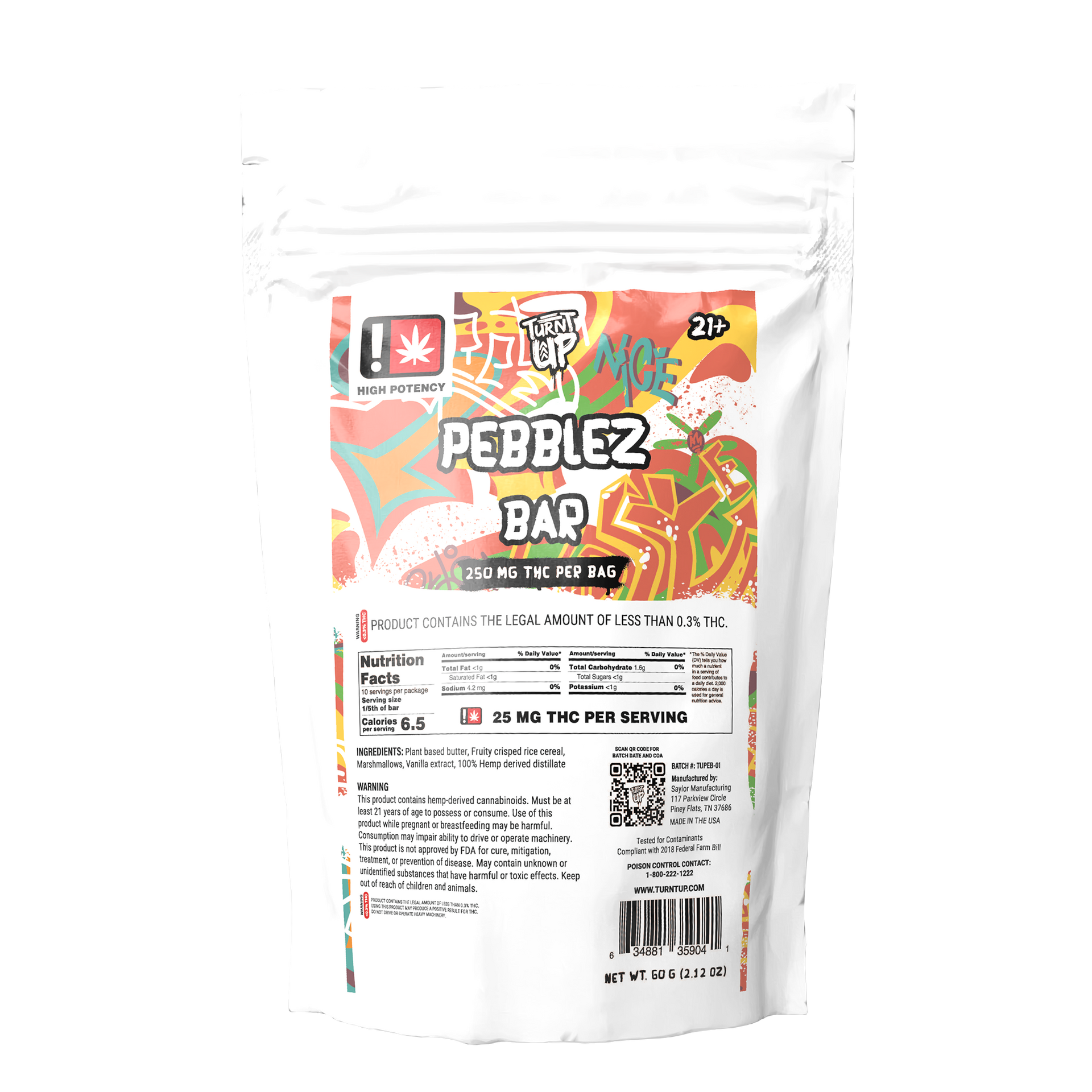 Turnt Up Treat Pebblez Bar 250mg THC Edible – Hemp Candy | Turnt Up